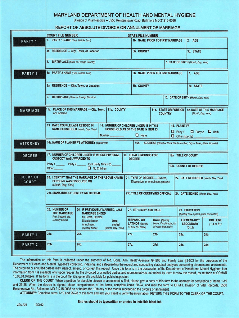  Report of Absolute Divorce or Annulment 2012-2024