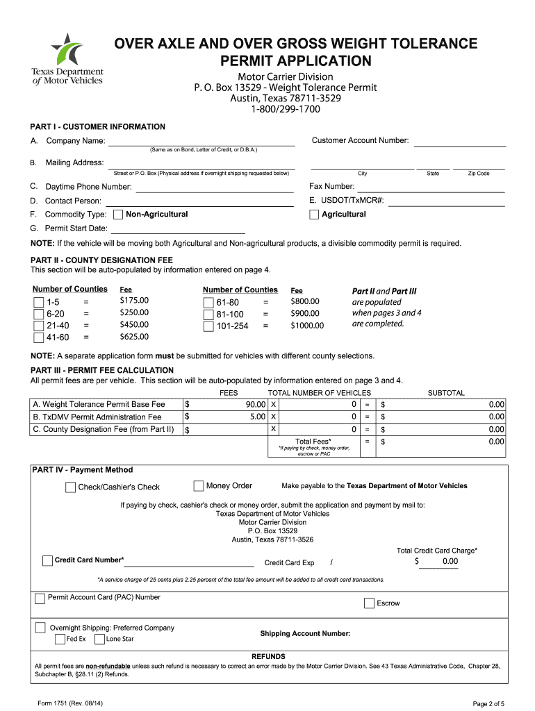  over Axle and over Gross Weight Tolerance Permit Application Txdmv 2014