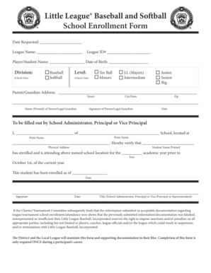 Little League School Enrollment Form