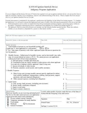 Kansas Ignition Interlock Device Indigency Program Application  Form