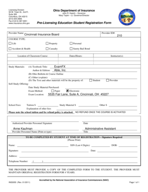 Pre Licensing Education Student Registration Form