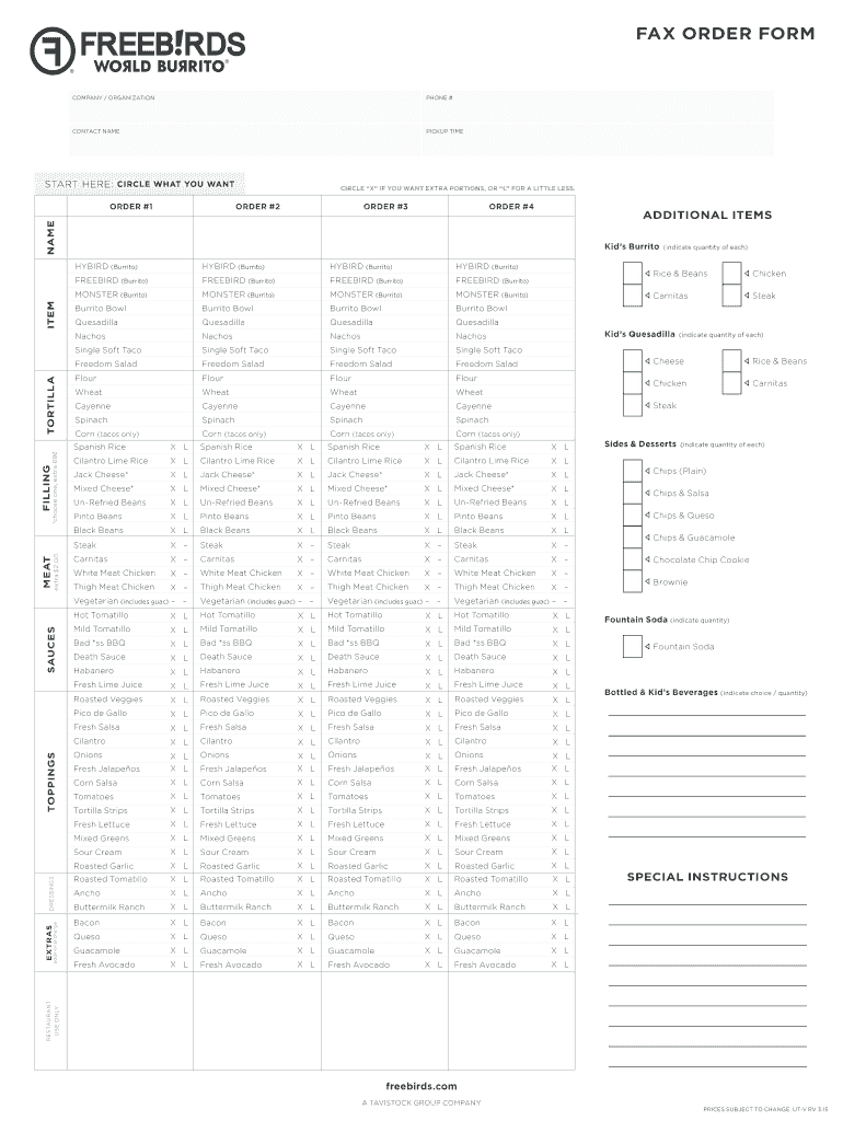  Birds Printable Fax Order Form 2015-2024