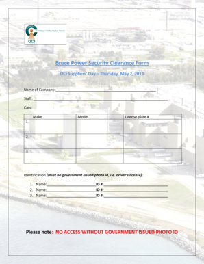 Bruce Power Security Clearance  Form