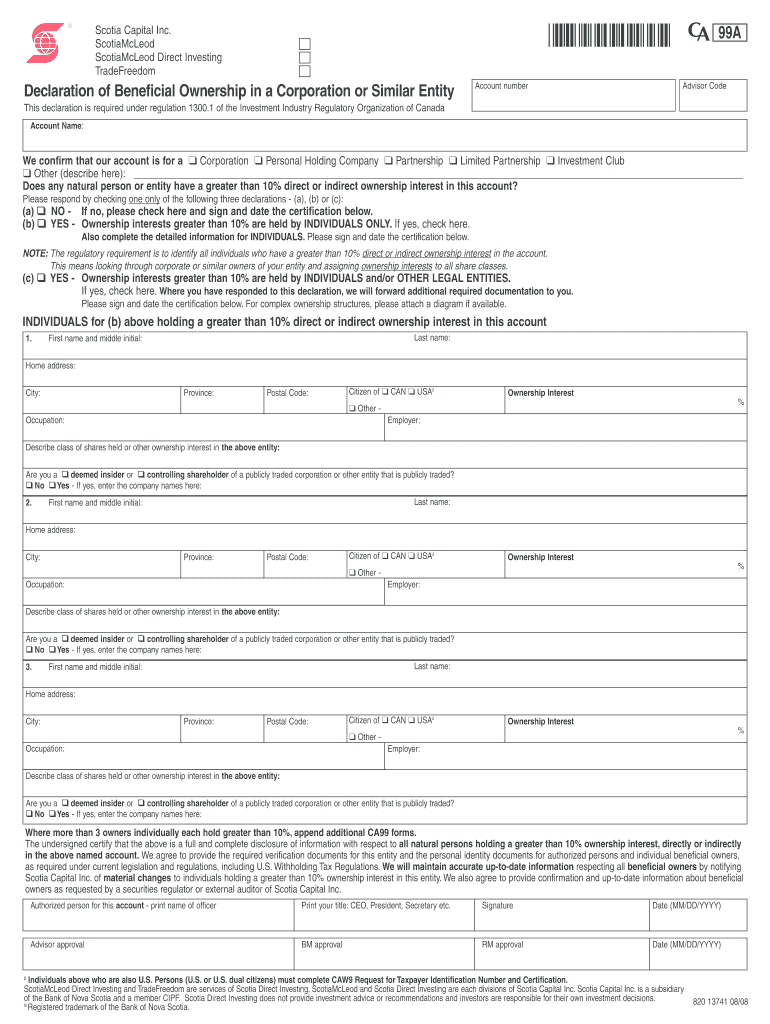 Get and Sign Declaration of Beneficial Ownership in a Corporation or 2008-2022 Form