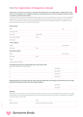 Form for Registration of Departure Abroad Breda English Breda