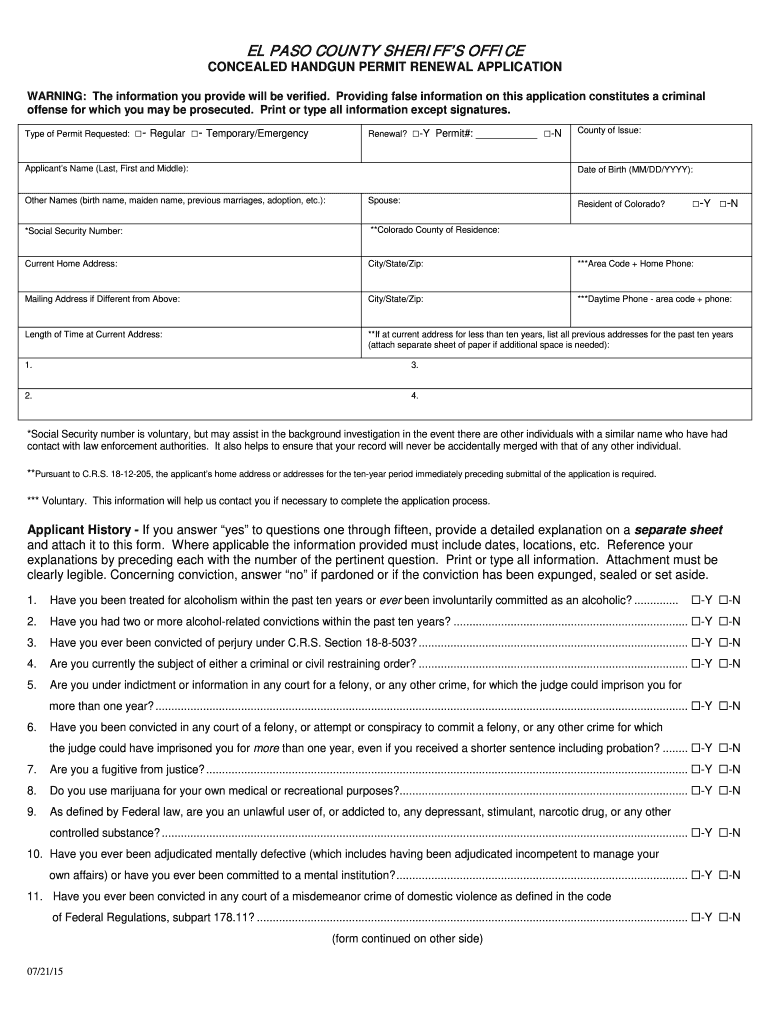  El Paso County Concealed Carry 2015-2024