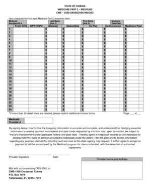 STATE of FLORIDA MEDICARE PART C MEDICAID CMS 1500  Form