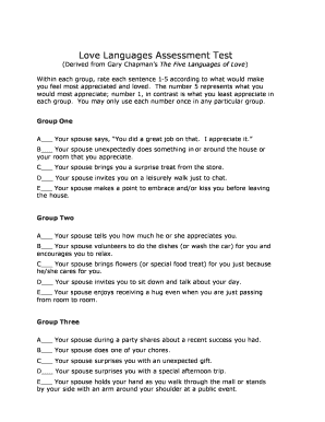 Five Love Language Test Online  Form