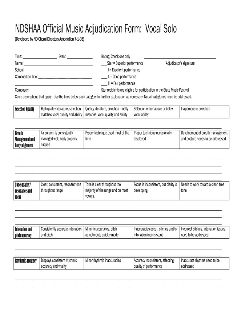  Sample Adjudication Sheet for Vocal Solo 2009