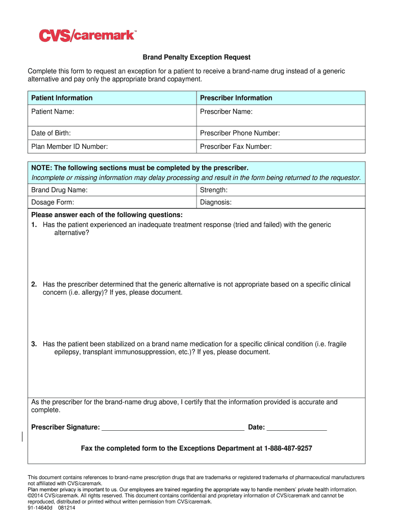 Cvs Caremark Brand Exception Form