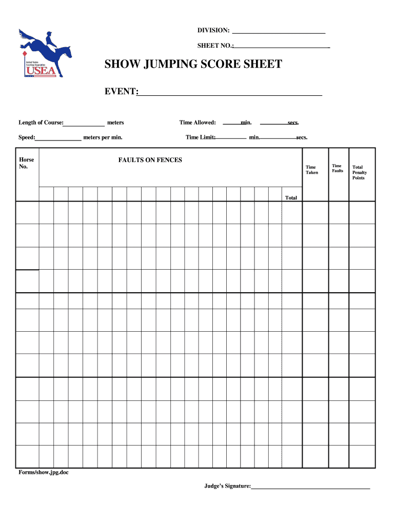 SHOW JUMPING SCORE SHEET  Form