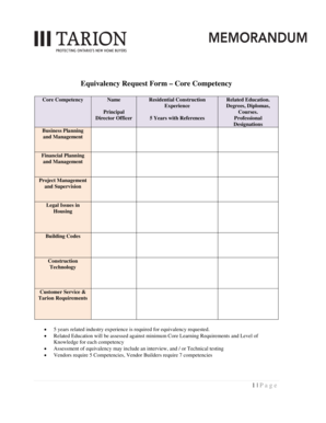 Equivalency Request Form Tarion