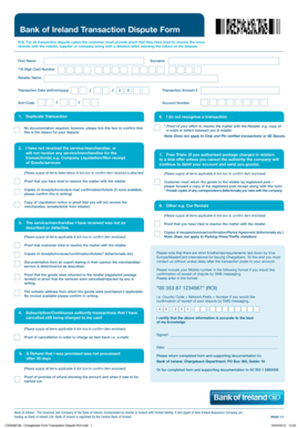  Bank of Ireland Transaction Dispute Form 2015-2024