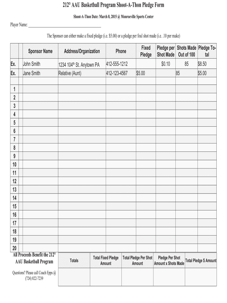 Shoot A Thon Pledge Form Fill Out and Sign Printable PDF Template