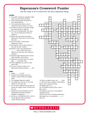 Esperanza Rising Crossword Puzzle  Form