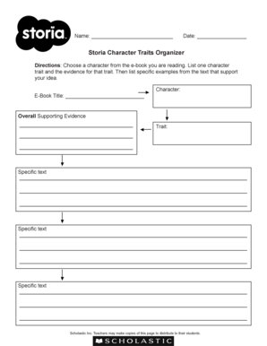 Storia Character Traits Organizer Scholastic Corporation  Form