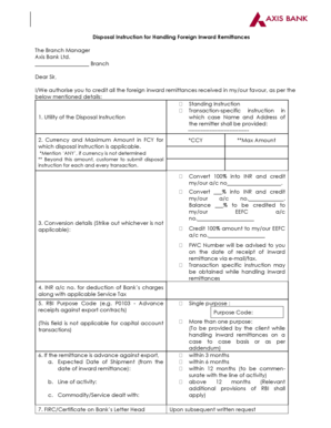 Disposal Instruction for Foreign Inward Remittance  Form