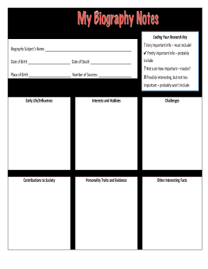 Graphic Organizer Biography Chart  Form