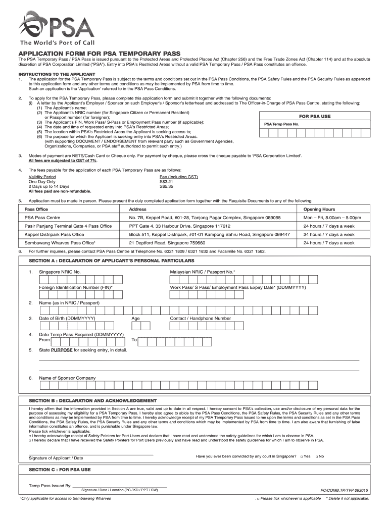  Psa Pass Application Form 2015-2024