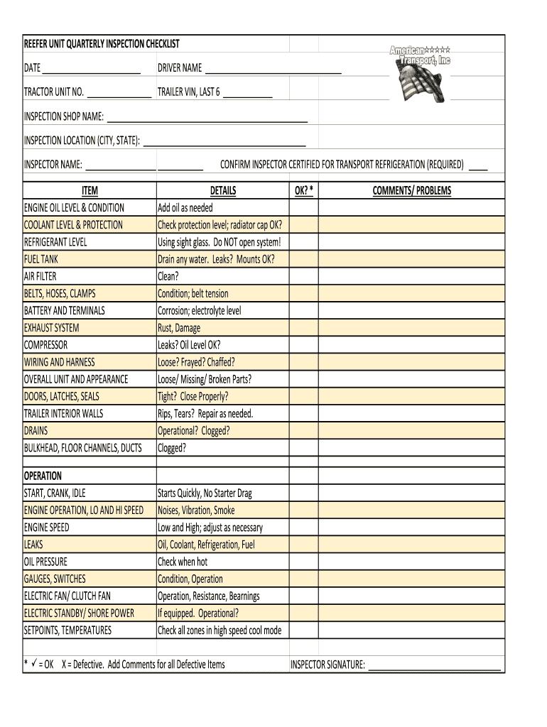 Reefer Maintenance Checklist  Form