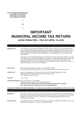 City of New Philadelphia Income Tax  Form