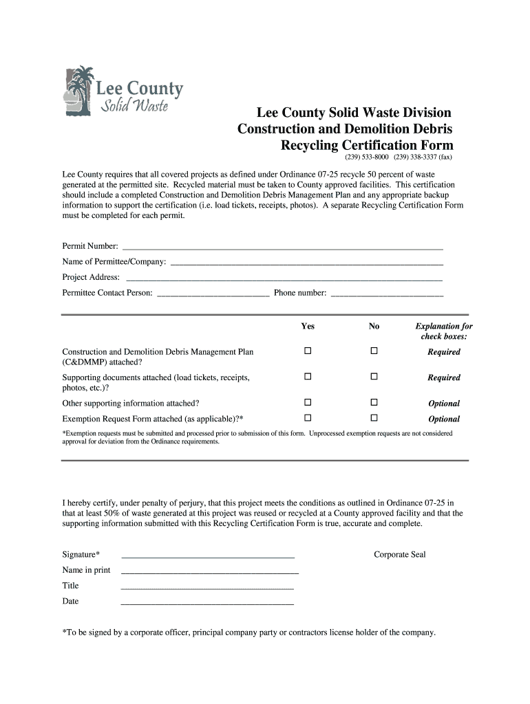 Lee County Recycle  Form