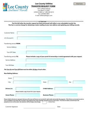 Lee County Transfer  Form