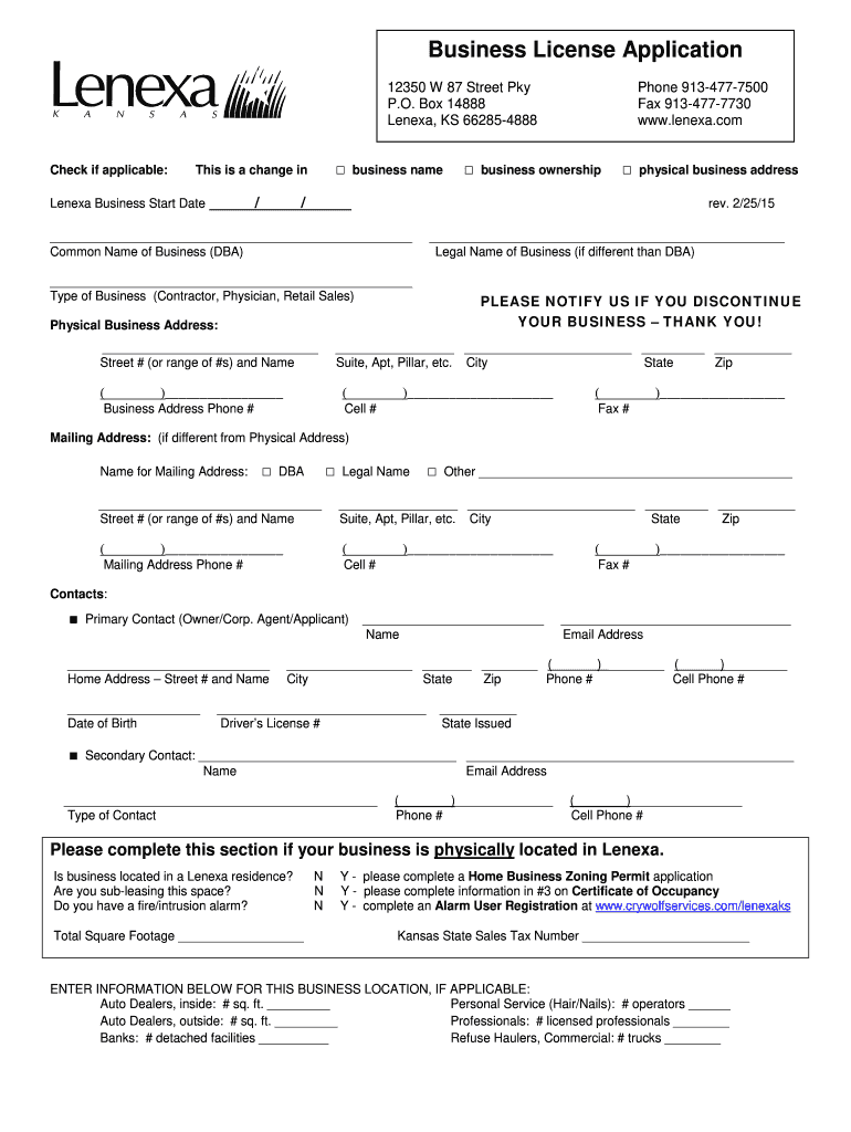 Get and Sign City of Lenexa Ks Business License 2015-2022 Form