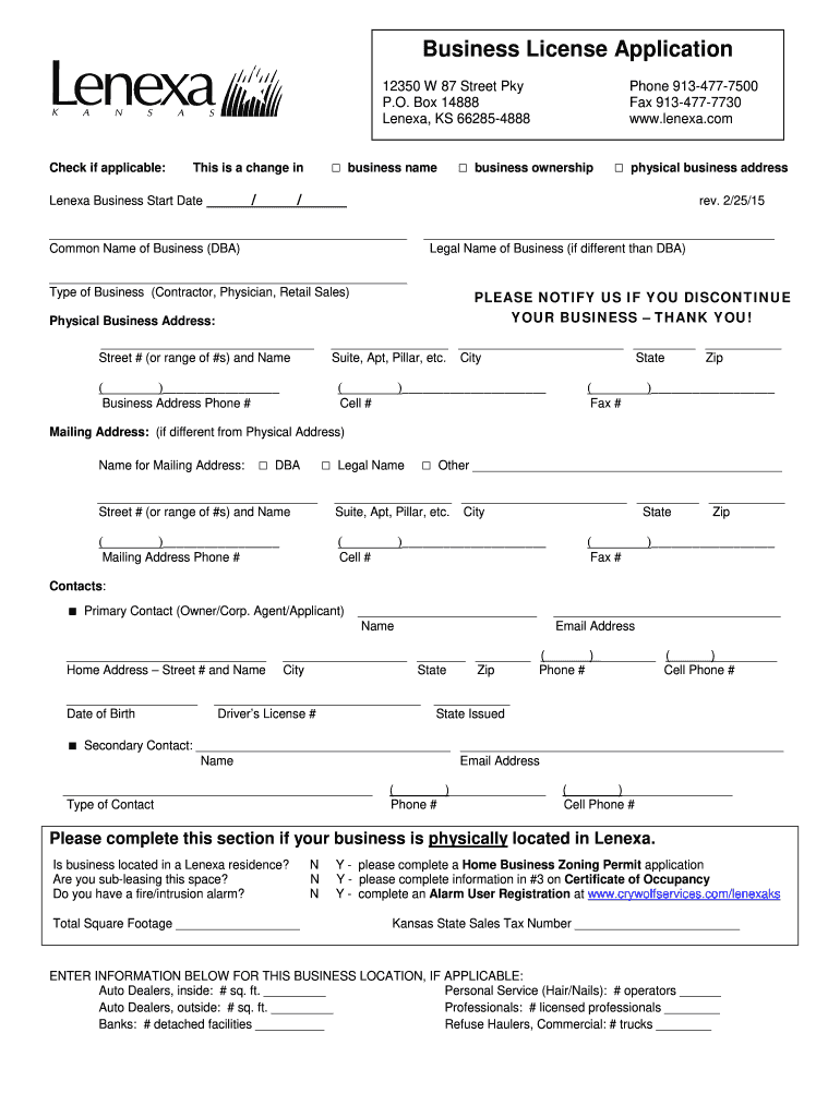  City of Lenexa Ks Business License 2015-2024