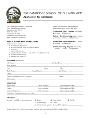 Culinary School Registration Forms