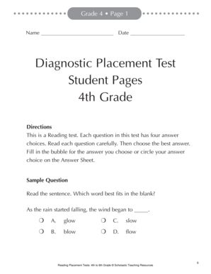 Reading Placement Test PDF  Form