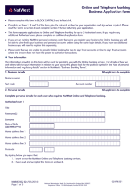 Online and Telephone Banking Business Application Form