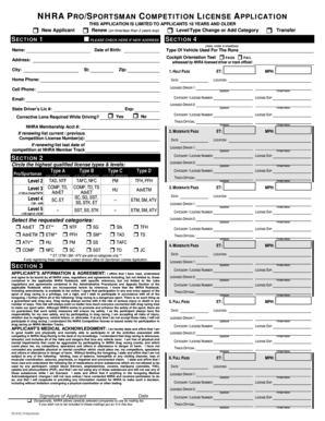  NHRA PROSPORTSMAN COMPETITION LICENSE APPLICATION 2016