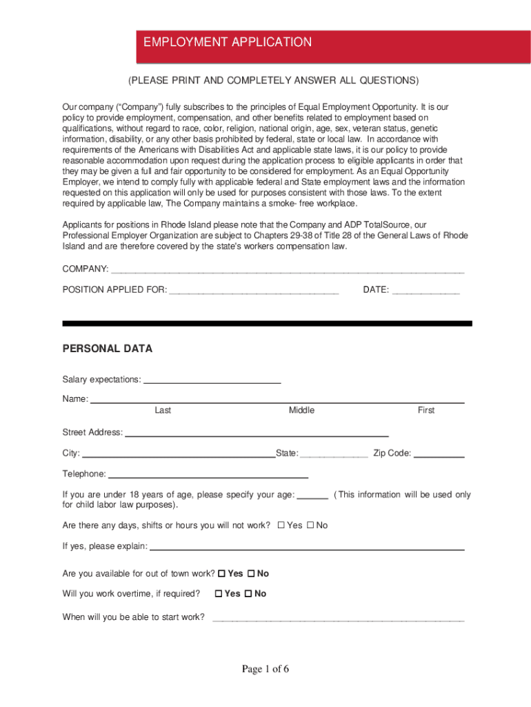 Adp Employment Application  Form