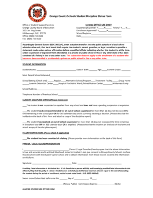 Student Discipline Status BFormb Orange County Schools