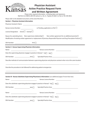 Physician Assistant Active Practice Request Form and Written Ksbha