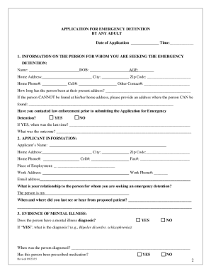APPLICATION for EMERGENCY DETENTION  Form