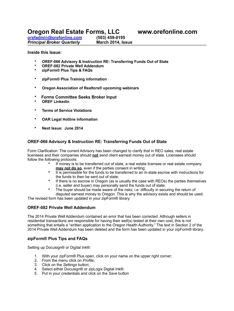 Oref 082 Private Well Addendum Form