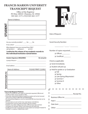 Francis Marion University Transcript  Form