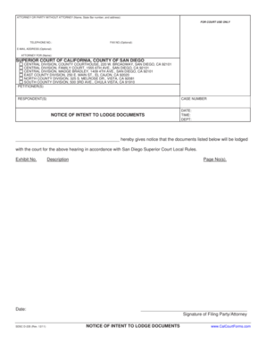 Notice of Intent to Lodge Documents D235  Form