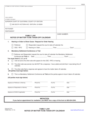 FAMILY LAW NOTICE of MATTER to BE TAKEN off CALENDAR  Form