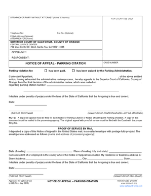 Notice of Appeal Parking Citation L693  Form