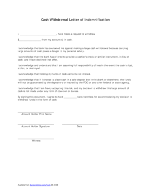 Cash Withdrawal Letter  Form