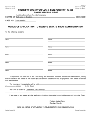 Application Relieve Estate  Form
