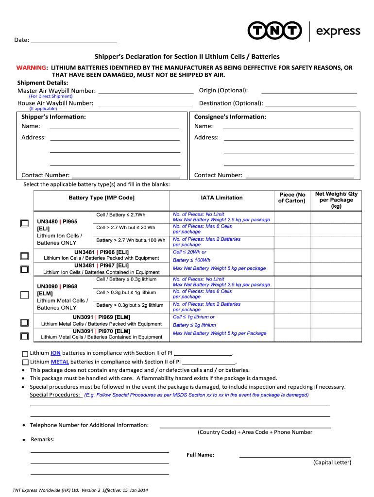  TNT  HAFFA Section II Lithium Battery Declaration Form2014v2doc 2014-2024