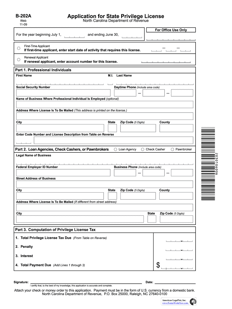  Fillable Online B 202a Application for State Privilege License Web 2009-2024
