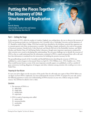 Putting the Pieces Together the Discovery of Dna Structure and Replication Answer Key  Form