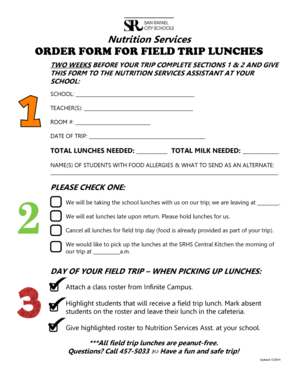 ORDER FORM for FIELD TRIP LUNCHES School Nutrition and