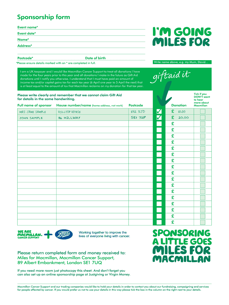 Macmillan Sponsorship  Form