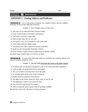 Finding Subjects and Predicates Worksheet 5 Answers  Form